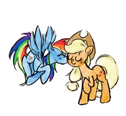 Size: 858x788 | Tagged: safe, artist:laya-21, derpibooru import, applejack, rainbow dash, earth pony, pegasus, pony, appledash, female, kiss on the cheek, kissing, lesbian, shipping, simple background, white background