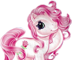 Size: 849x706 | Tagged: safe, derpibooru import, desert rose, earth pony, pony, g3, cropped, flower, flowing mane, green eyes, hoof on chin, official, pink hair, pink mane, pose, rose, simple background, solo, transparent background, white coat