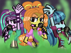 Size: 640x480 | Tagged: safe, artist:imtailsthefoxfan, derpibooru import, adagio dazzle, aria blaze, sonata dusk, equestria girls, female, microphone, panty and stocking with garterbelt, style emulation, trio