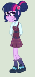 Size: 776x1696 | Tagged: safe, artist:imtailsthefoxfan, derpibooru import, sci-twi, twilight sparkle, equestria girls, blushing, clothes, female, simple background, skirt, solo