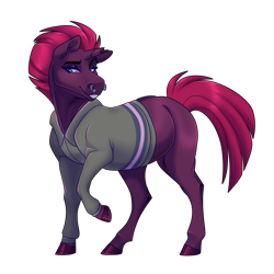 Size: 1500x1500 | Tagged: safe, artist:uunicornicc, derpibooru import, tempest shadow, pony, unicorn, broken horn, clothes, female, hoers, horn, mare, nose piercing, piercing, raised hoof, raised leg, shirt, simple background, smiling, solo, transparent background