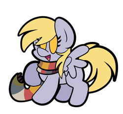 Size: 1427x1318 | Tagged: safe, artist:saveraedae, derpibooru import, derpy hooves, pegasus, pony, chibi, clothes, cute, female, fourth doctor's scarf, mare, raised hoof, raised leg, scarf, simple background, solo, striped scarf, transparent background