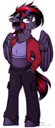 Size: 810x1880 | Tagged: safe, artist:purplegrim40, derpibooru import, oc, oc only, oc:burning shadow, anthro, pegasus, unguligrade anthro, clothes, ear piercing, midriff, pegasus oc, piercing, simple background, solo, transparent background, wings