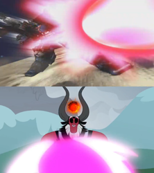 Size: 1920x2160 | Tagged: safe, derpibooru import, edit, edited screencap, screencap, lord tirek, centaur, season 9, the ending of the end, blast, comparison, laser, optimus prime, prime (transformers), transformers, transformers cybertron