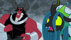 Size: 3410x1920 | Tagged: safe, derpibooru import, screencap, lord tirek, queen chrysalis, centaur, changeling, taur, season 9, the ending of the end, duo, female, male, open mouth