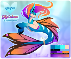 Size: 1063x885 | Tagged: safe, artist:paintedwave, derpibooru import, oc, oc only, merpony, seapony (g4), adoptable, blue eyes, crepuscular rays, dorsal fin, female, fins, fish tail, flowing mane, flowing tail, logo, looking at you, mare, ocean, smiling, solo, sunlight, swimming, tail, underwater, unshorn fetlocks, water