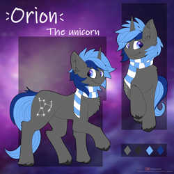 Size: 2500x2500 | Tagged: safe, artist:kianara, derpibooru import, oc, oc:orion, unicorn, reference sheet, twitter link