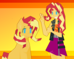 Size: 2084x1660 | Tagged: safe, artist:pinkiemenas, derpibooru import, sunset shimmer, pony, unicorn, equestria girls, chest fluff, ear fluff, ears, looking at you, ms paint, peace sign