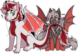 Size: 1731x1195 | Tagged: safe, artist:tenebristayga, derpibooru import, oc, oc only, oc:dusty fang, oc:proba, oc:próba, bat pony, dragon, hybrid, original species, bat pony oc, biting, cheek fluff, chest fluff, cute, dragon oc, dragoness, duo, duo female, eastern dragon, female, simple background, transparent background