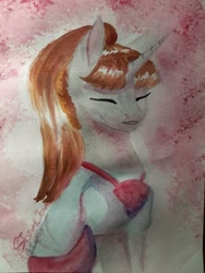 Size: 3024x4032 | Tagged: safe, artist:stormcloud-yt, derpibooru import, oc, oc only, pony, unicorn, bust, eyes closed, female, horn, mare, solo, traditional art, unicorn oc