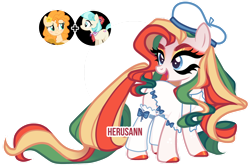 Size: 1280x849 | Tagged: safe, artist:herusann, derpibooru import, coco pommel, pear butter, oc, earth pony, pony, base used, beret, clothes, earth pony oc, eyelashes, female, hat, hoof polish, makeup, mare, parent:coco pommel, parent:pear butter, simple background, transparent background