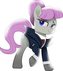 Size: 5857x6603 | Tagged: safe, artist:lincolnbrewsterfan, derpibooru exclusive, derpibooru import, oc, oc only, oc:queue, earth pony, pony, celestial advice, my little pony: the movie, .svg available, blue eyes, clothes, derpibooru, derpibooru ponified, earth pony oc, female, hair bun, inkscape, lidded eyes, mare, meta, movie accurate, ponified, simple background, smiling, suit, svg, transparent background, uniform, vector