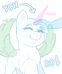 Size: 2000x2400 | Tagged: safe, artist:rivin177, derpibooru import, oc, alicorn, earth pony, pegasus, pony, unicorn, commission, eyes closed, hooves up, horn, sketch, smiling, template, wings, ych example, ych sketch, your character here