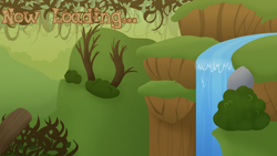 Size: 4096x2304 | Tagged: safe, artist:candy meow, derpibooru import, bramble woods, bush, hill, legends of equestria, loading screen, log, no pony, rock, tree, tree branch, waterfall