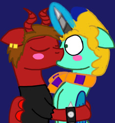 Size: 581x619 | Tagged: safe, derpibooru import, demon, demon pony, blushing, eyes closed, gay couple, kissing, simple background