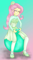 Size: 664x1203 | Tagged: safe, artist:deannaphantom13, derpibooru import, fluttershy, better together, equestria girls, so much more to me, ball, bouncing, bouncy ball, clothes, dress, eyes closed, funny, smiling