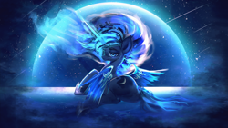 Size: 2560x1440 | Tagged: safe, artist:xyq, derpibooru import, princess luna, alicorn, pony, butt, complex background, female, moon, moonbutt, plot, solo, stars, wallpaper