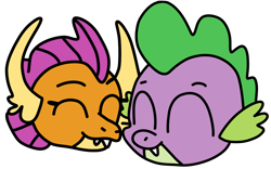 Size: 1600x1000 | Tagged: safe, artist:jadeharmony, derpibooru import, smolder, spike, dragon, collaboration, blushing, boop, bust, colored, cute, duo, ear fluff, ears, eyes closed, female, grin, happy, head, horn, male, noseboop, nuzzling, scar, shipping, simple background, smiling, smolderbetes, spikabetes, spolder, straight, transparent background