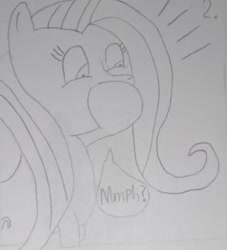 Size: 1091x1202 | Tagged: safe, artist:cardshark777, derpibooru import, fluttershy, pegasus, pony, bad cropping, female, hoof over mouth, monochrome, muffled words, solo, solo female, surprised, traditional art