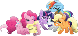 Size: 14728x6810 | Tagged: safe, artist:lincolnbrewsterfan, derpibooru import, applejack, fluttershy, pinkie pie, rainbow dash, rarity, twilight sparkle, twilight sparkle (alicorn), alicorn, earth pony, pegasus, unicorn, my little pony: the movie, the beginning of the end, .svg available, absurd resolution, angry, applejack's cutie mark, applejack's hat, battle stance, clothes, collapse, concerned, covering ears, covering eyes, covering head, cowboy hat, cowering, crouching, death stare, eyeshadow, female, folded wings, freckles, gritted teeth, hairband, hat, highlights, hoof on head, hoof over head, horn, hug, lidded eyes, looking at you, makeup, mane six, mare, mid-blink screencap, movie accurate, multicolored mane, multicolored tail, one eye closed, pinkie pie's cutie mark, ponytail, protecting, raised hoof, raised leg, salute, serious, serious face, shading, simple background, spread wings, standing, striped mane, striped tail, svg, tail, tail band, transparent background, vector, wing hands, winghug, wings, wink, winking at you