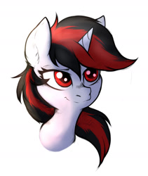 Size: 1600x1900 | Tagged: safe, artist:tatykin, derpibooru import, oc, oc only, oc:blackjack, pony, unicorn, fallout equestria, fallout equestria: project horizons, bust, ear fluff, ears, fanfic art, female, horn, mare, portrait, simple background, solo, two toned mane, unicorn oc, white background