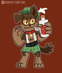 Size: 828x965 | Tagged: safe, artist:redpalette, derpibooru import, oc, oc:chompy, anthro, diamond dog, alcohol, clothes, collar, irish, liquor, outfit