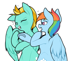 Size: 3600x3000 | Tagged: safe, alternate version, artist:sugarelement, derpibooru import, lightning dust, rainbow dash, pegasus, pony, bipedal, duo, emanata, eyes closed, fight, gritted teeth, meme, open mouth, punch, slap, textless version, underhoof, will smith slapping chris rock
