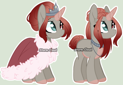 Size: 2999x2088 | Tagged: safe, artist:stormcloud-yt, derpibooru import, oc, oc only, pony, unicorn, base used, cloak, clothes, duo, female, heterochromia, horn, jewelry, mare, offspring, parent:fluttershy, parent:king sombra, parents:sombrashy, simple background, tiara, unicorn oc