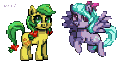 Size: 400x200 | Tagged: safe, artist:avui, derpibooru import, apple fritter, flitter, earth pony, pegasus, pony, animated, apple family member, apple flitter (ship), couple, female, heart, lesbian, love, mare, nuzzling, pixel art, shipping, simple background, transparent background