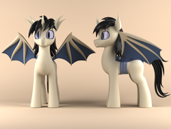 Size: 2000x1500 | Tagged: safe, artist:argos90, derpibooru import, oc, oc:steel gaze, bat pony, changeling, hybrid, 3d, 3d model, bat wings, changeling oc, commission, hybrid oc, reference sheet, wings, ych result