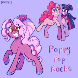 Size: 2048x2048 | Tagged: safe, artist:3ggmilky, derpibooru import, pinkie pie, twilight sparkle, oc, oc:poppy pop rocks, pony, unicorn, female, horn, lesbian, magical lesbian spawn, next generation, offspring, parent:pinkie pie, parent:twilight sparkle, parents:twinkie, shipping, simple background, solo, twinkie, unicorn oc