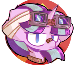 Size: 1200x1000 | Tagged: safe, artist:ronin20181, derpibooru import, starlight glimmer, pony, unicorn, bust, female, goggles, partial background, simple background, solo, transparent background