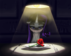 Size: 1736x1360 | Tagged: safe, artist:ciborgen, derpibooru import, rarity, pony, unicorn, female, flower, lamp, plate, rose, solo