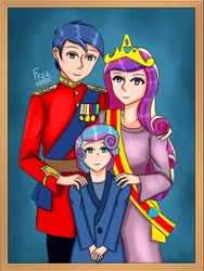 Size: 768x1024 | Tagged: safe, artist:lencai123, derpibooru import, princess cadance, princess flurry heart, shining armor, human, clothes, crown, female, humanized, jewelry, male, regalia, trio, uniform