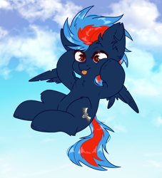 Size: 2000x2200 | Tagged: safe, artist:etoz, derpibooru import, oc, oc only, oc:black dragon, pegasus, pony, :p, chibi, cloud, cute, happy, male, pegasus oc, sky, smiling, solo, stallion, tongue, tongue out, wings