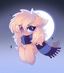 Size: 1364x1550 | Tagged: safe, artist:flixanoa, derpibooru import, oc, oc only, oc:mirta whoowlms, pegasus, pony, chest fluff, clothes, moon, scarf, solo, striped scarf