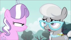 Size: 1280x720 | Tagged: safe, derpibooru import, screencap, diamond tiara, silver spoon, earth pony, pony, crusaders of the lost mark, season 5, discovery family, discovery family logo, duo, female, filly, foal, logo