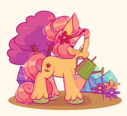 Size: 1595x1447 | Tagged: safe, artist:sidruni, derpibooru import, posey, earth pony, pony, crystal, flower, solo, tree, watering can