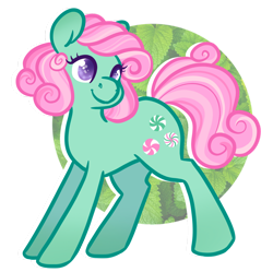 Size: 1280x1275 | Tagged: safe, artist:howdyhorsey, derpibooru import, minty, earth pony, pony, g3, g4, colored pupils, curly hair, curly mane, cute, g3 to g4, generation leap, green coat, leaves, mint, mintabetes, purple eyes, short mane, simple background, solo, sparkly eyes, transparent background, wingding eyes