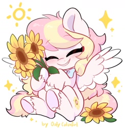 Size: 1674x1706 | Tagged: safe, artist:colorfulcolor233, derpibooru import, oc, oc only, oc:ninny, pegasus, pony, flower, simple background, solo, sunflower, white background