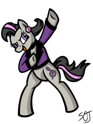 Size: 1024x1366 | Tagged: safe, artist:spinoffjoe, derpibooru import, idw, octavia melody, earth pony, pony, reflections, spoiler:comic, bipedal, female, mirror universe, rocktavia, simple background, solo, transparent background