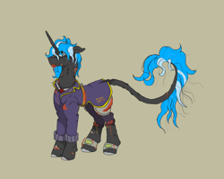 Size: 6228x4960 | Tagged: safe, artist:hrabiadeblacksky, derpibooru import, bat pony, hybrid, kirin, pony, unicorn, fallout equestria, blood, ears, floppy ears, injured, leonine tail, male, solo, stallion, tail