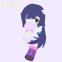 Size: 1280x1280 | Tagged: safe, artist:littlkittie, derpibooru import, spike, twilight sparkle, twilight sparkle (alicorn), alicorn, anthro, dragon, equestria girls, chibi, duo, equestria girls outfit, holding, watermark