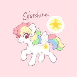 Size: 640x640 | Tagged: safe, artist:celesse, derpibooru import, starshine, pegasus, pony, g1, cutie mark, female, mare, pink background, simple background, solo