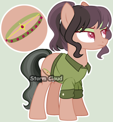 Size: 2236x2422 | Tagged: safe, artist:stormcloud-yt, derpibooru import, oc, oc only, earth pony, pony, base used, clothes, earth pony oc, eyelashes, offspring, parent:daring do, parent:doctor caballeron, parents:daballeron, simple background, solo, unamused, unnamed oc, watermark