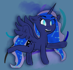 Size: 2095x2001 | Tagged: safe, artist:g4be, derpibooru import, princess luna, alicorn, pony, constellation, ethereal mane, extended trot pose, female, looking at you, mare, raised hoof, raised leg, solo, starry mane