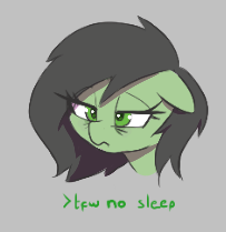 Size: 203x209 | Tagged: safe, ponerpics import, oc, oc:anon filly, earth pony, pony, aggie.io, female, filly, foal, frown, greentext, lowres, mare, simple background, text, tired