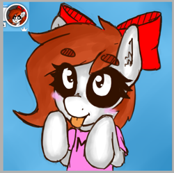 Size: 763x759 | Tagged: safe, artist:zebra, ponerpics import, oc, oc only, oc:moot, pony, blushing, bow, clothes, pony town, shirt, solo, tongue, tongue out