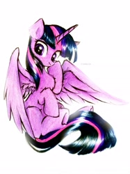 Size: 2588x3452 | Tagged: safe, artist:liaaqila, derpibooru import, twilight sparkle, twilight sparkle (alicorn), alicorn, pony, chest fluff, commission, cute, female, mare, simple background, solo, traditional art, twiabetes, white background