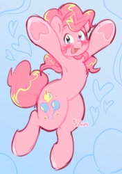 Size: 726x1032 | Tagged: safe, artist:boorakun, derpibooru import, pinkie pie, earth pony, pony, armpits, blushing, cute, diapinkes, female, hooves in air, mare, open mouth, open smile, smiling, solo